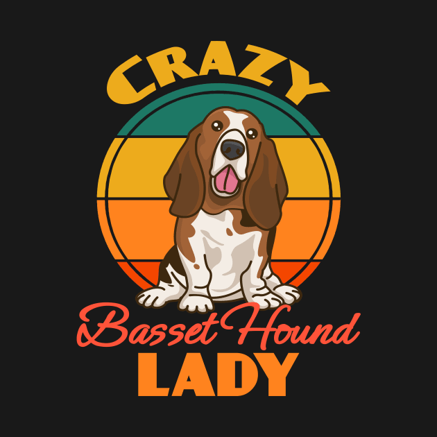 Crazy Basset Hound Lady Mother's Day Dog puppy Lover Cute Sunser Retro by Meteor77