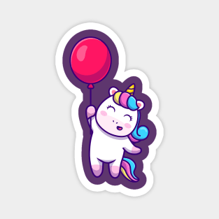 Cute unicorn floating with balloon Magnet