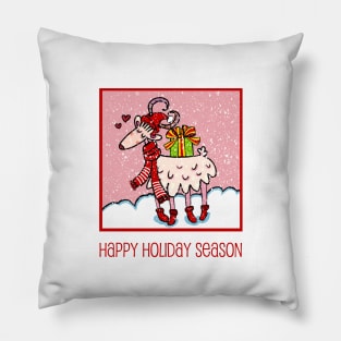 Christmas Season’s Greetings. Cute goat sending you a wish for a joyful holiday season in the snow Pillow