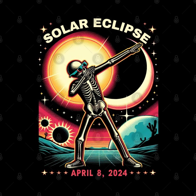 Dabbing Skeleton Total Solar Eclipse 2024 wearing Glasses by HBart