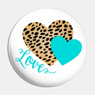 Cheetah Leopard with Turquoise Hearts and Love Text Pin