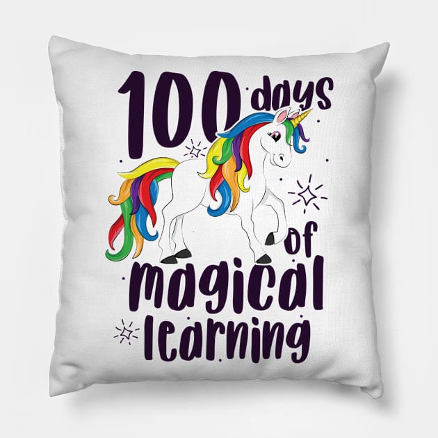 100 Days Of Magical Learning T-Shirt Girls School Unicorn Pillow by 14thFloorApparel