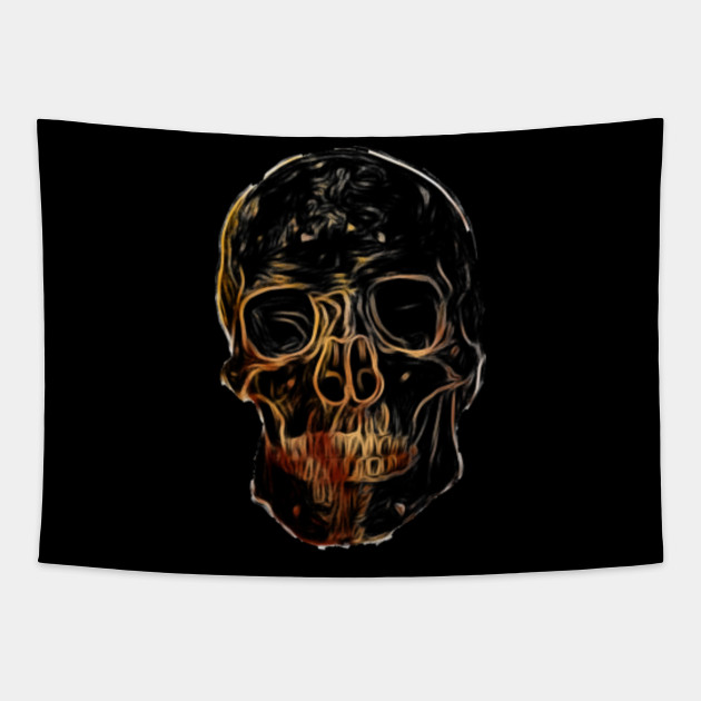 Skull Oil Painting Digital Skull And Crossbones Tapestry