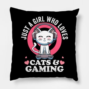 Just a Girl Who Loves Cats & Gaming Cute Cat Lover Nerd Girl Pillow