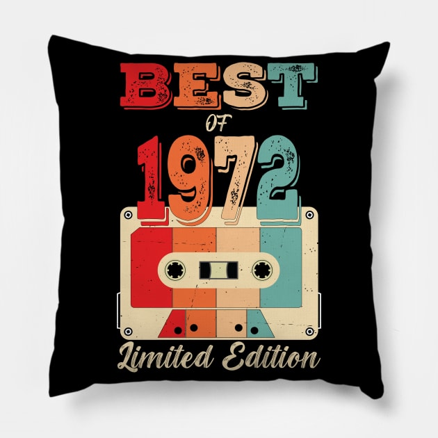 Retro Best of 1972 Cassette Tape 50th Birthday Pillow by Art master