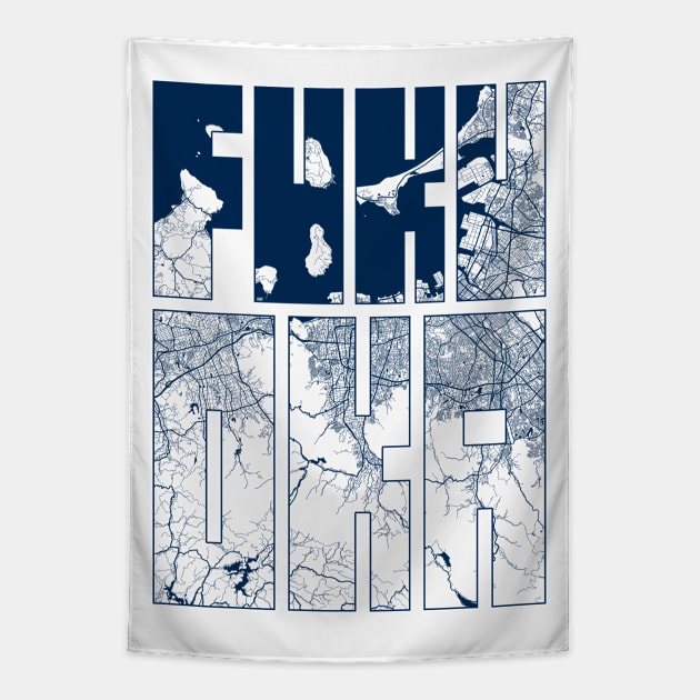 Fukuoka, Japan City Map Typography - Coastal Tapestry by deMAP Studio