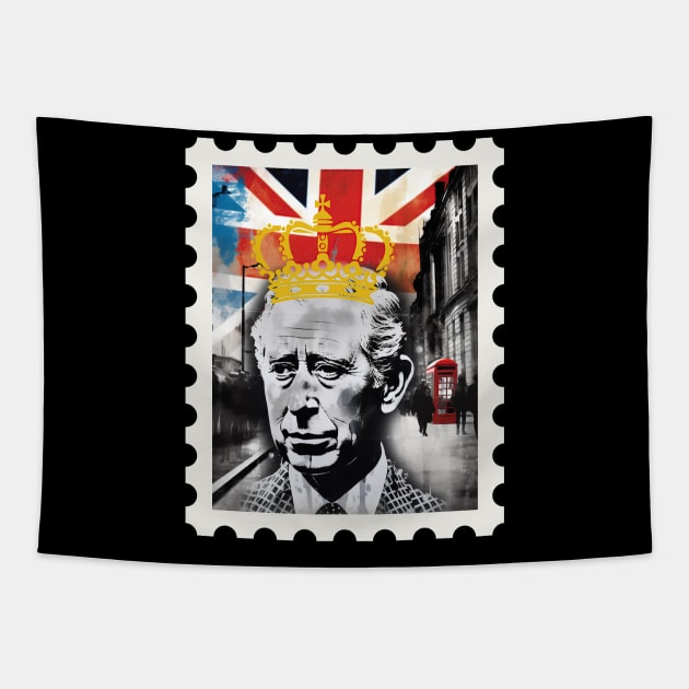 King Charles III - Stamp Design Tapestry by theprintculturecollective