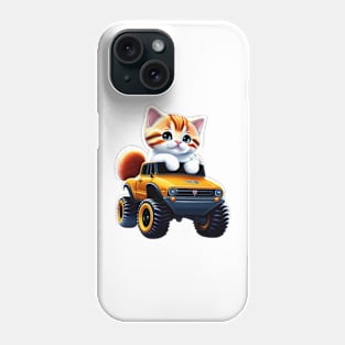 Cute kitten on a monster truck Phone Case