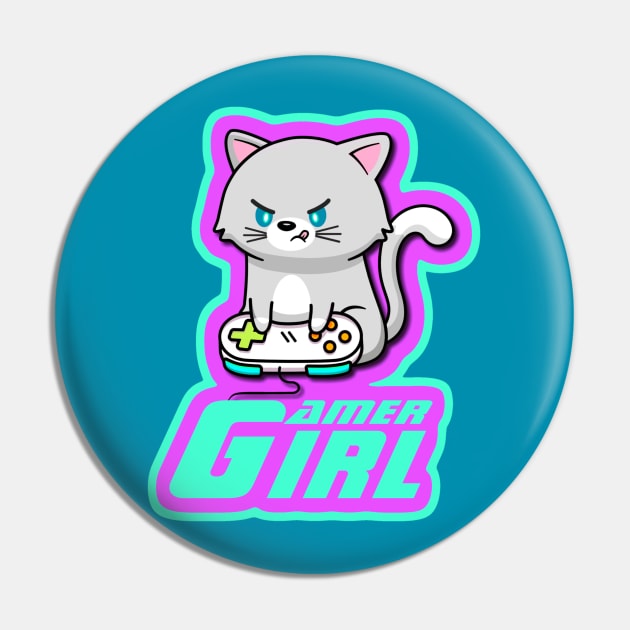 Gamer Girl Cat Pin by AlondraHanley