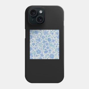 Scattered flowers and leaves in aqua tones | repeat pattern Phone Case