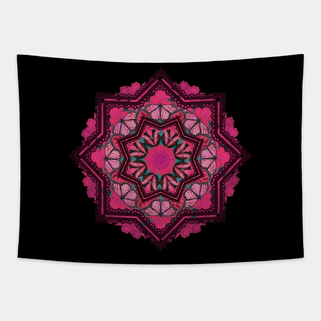 pink butterflies mandala Tapestry by burenkaUA