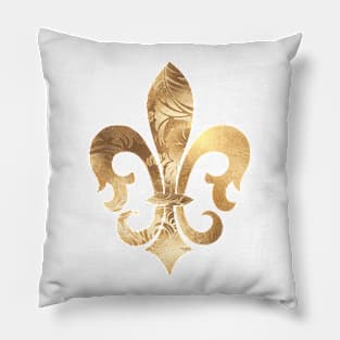 Fleur de Lis, Faux Gold Damask Inlaid Pillow