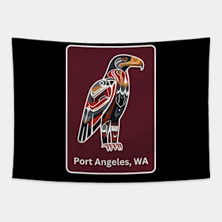 Port Angeles Washington Native American Indian American Red Background Eagle Hawk Haida Tapestry