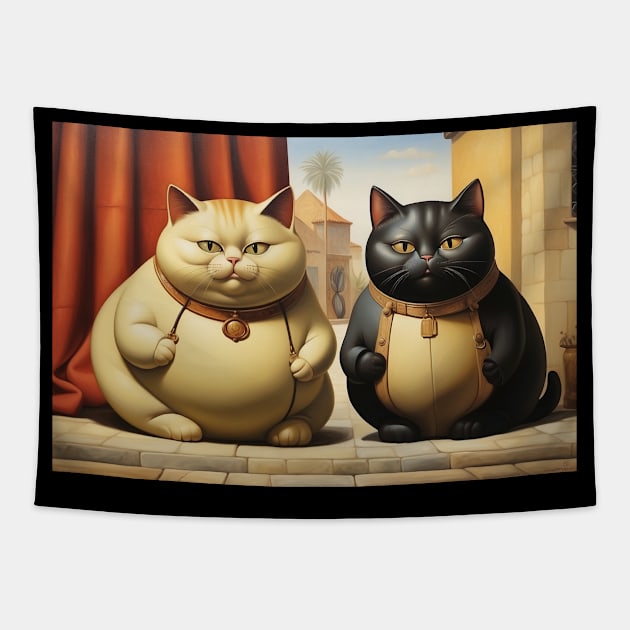Botero Style Cats - Chonky Business Fat Cats Tapestry by Lucky Cat Nine Designs