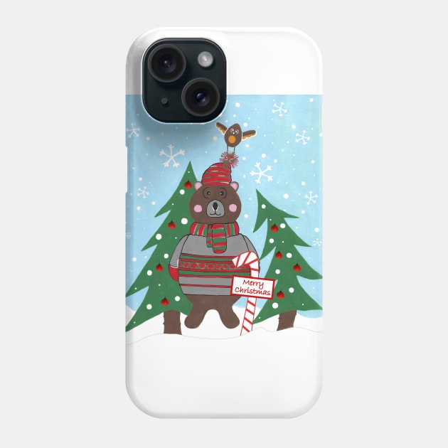 Christmas Bear Funny Merry Beary Xmas Acrylic Painting Phone Case by SartorisArt1