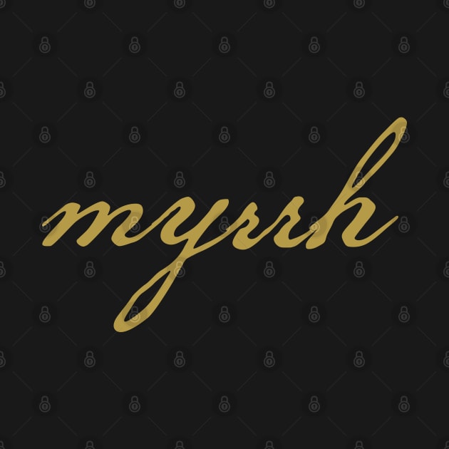 Myrrh Christmas Gift Minimal Typography Gold Script by ellenhenryart