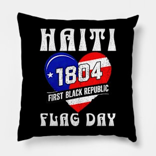 Celebrate Haiti 1804 Heart Flag Day- Patriotic Heritage Pride Pillow