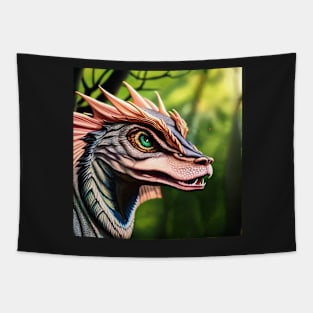 Blue and Pink Scaled Jungle Dragon with Big Eyes Tapestry