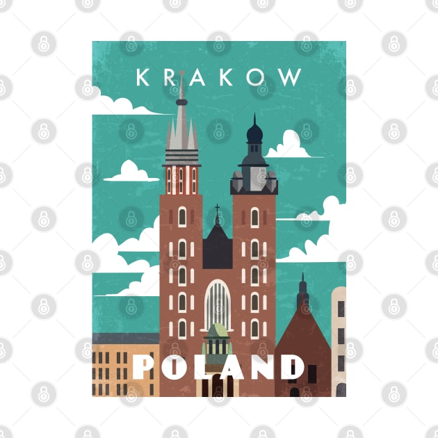 Krakow, Poland. Retro travel poster by GreekTavern