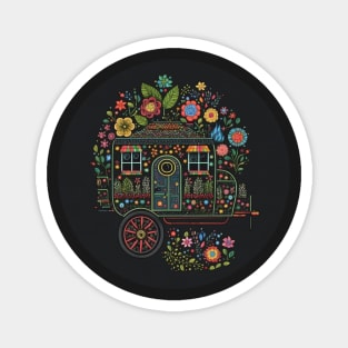 Tiny House on Wheels Covered in Flowers Magnet