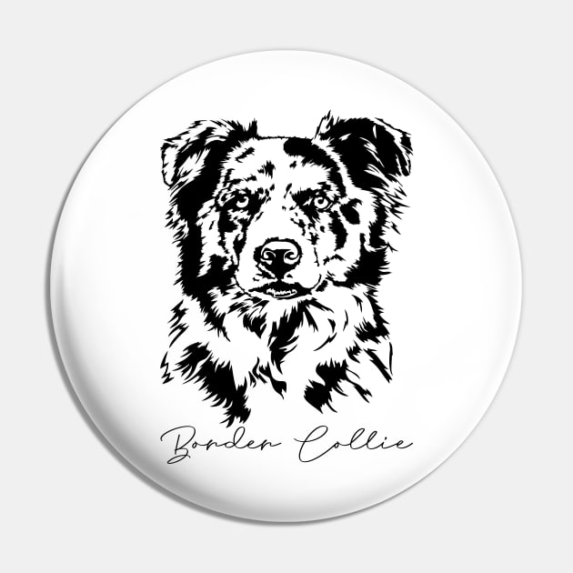 Merle Border Collie dog Portrait Pin by wilsigns