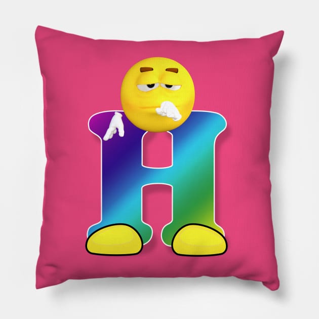 Letter H Alphabet Smiley Monogram Face Emoji Shirt for Men Women Kids Pillow by PatrioTEEism