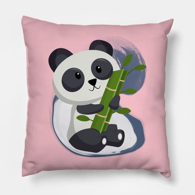 Cute Panda Eat Sweet Bamboo - Adorable Panda - Kawaii Panda Pillow by Suga Collection