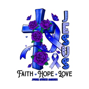 Juvenile Arthritis Awareness - Jesus Cross ribbon Faith T-Shirt