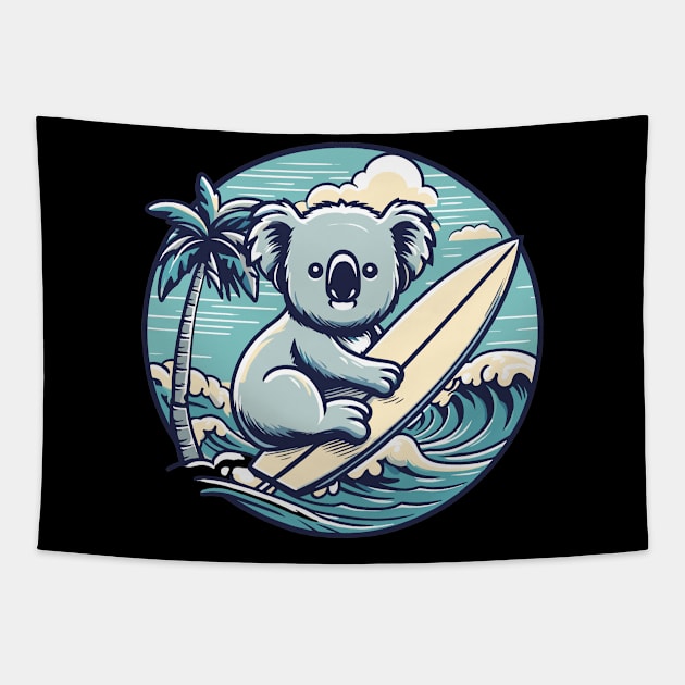 Koala with a surfboard on the beach, koala bear in summer vacation, kawaii koala lover design Tapestry by Nora Liak