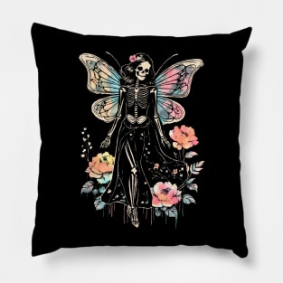 Goth Roses Butterfly Skeleton Fairy Pillow