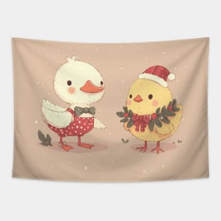 Christmas duck and chick Tapestry