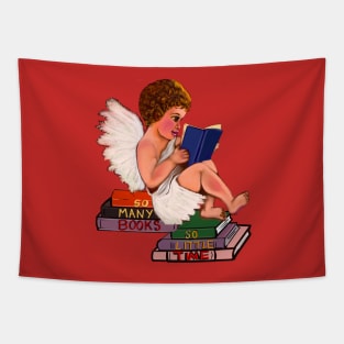 Bookworm angel - Little bookworm angel boy cherub reading a book - tranquil winter scenery Tapestry