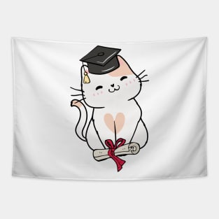 Funny White cat is graduating Tapestry