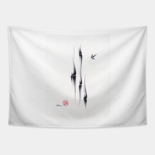 Exhale - Ink brush bamboo painting of peace and tranquility Tapestry