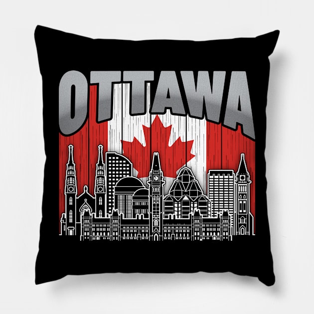 Ottawa Canada Skyline Vintage Canadian Flag Pillow by travel2xplanet