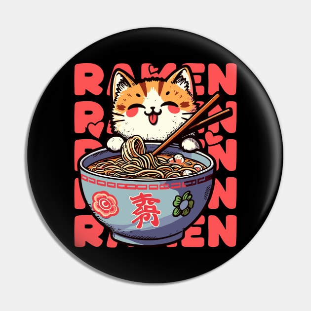 Cute Kawaii Anime Ramen Lover Cat Retro Japanese Noodles Pin by MoDesigns22 