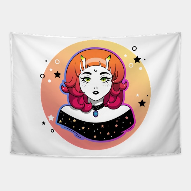 Cute cartoon colorful demon girl Tapestry by Saya Raven