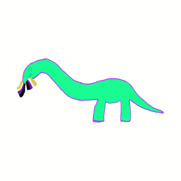 Non-binary Longneck dinosaur with pride flag by system51