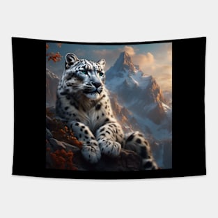 Snow leopard on  a mountain Tapestry