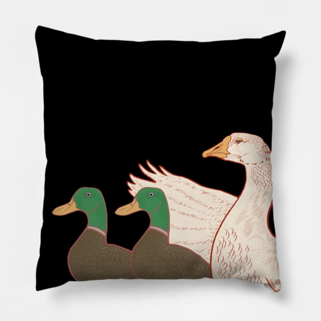 Duck Duck Goose Vintage Illustration Pillow by KikoeART