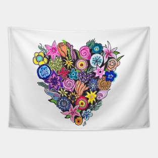 Heart Made Of Flowers Drawing Tapestry