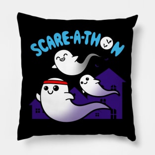 Funny Cute Kawaii Spooky Ghost Running Halloween Marathon Cartoon Pillow