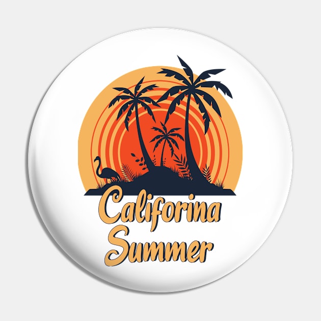 CALIFORNIA SUMMER - Beach, Tropical, Palm Trees, Sunset, Surfing, Paradise - Light Colors Pin by PorcupineTees