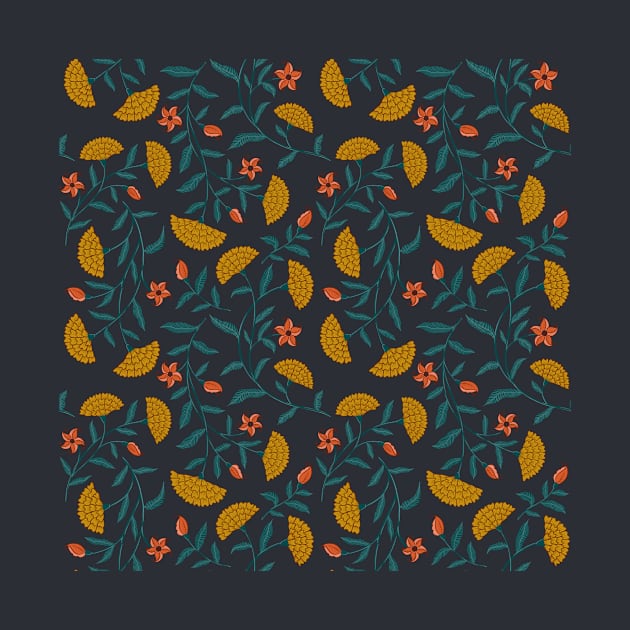 Summer Florals Marigold Pattern - Yellow and Black by The Artsychoke