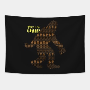 Where is my Coffee - Christmas Yeti / Bigfoot Tapestry