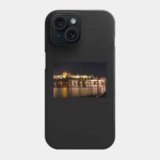 Prague and The Charles bridge and Castle at night Phone Case