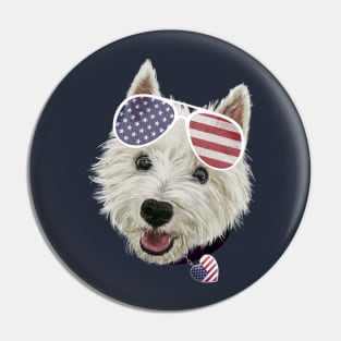 Westie Dog Fourth Of July USA Flag Glasses And Heart Pin