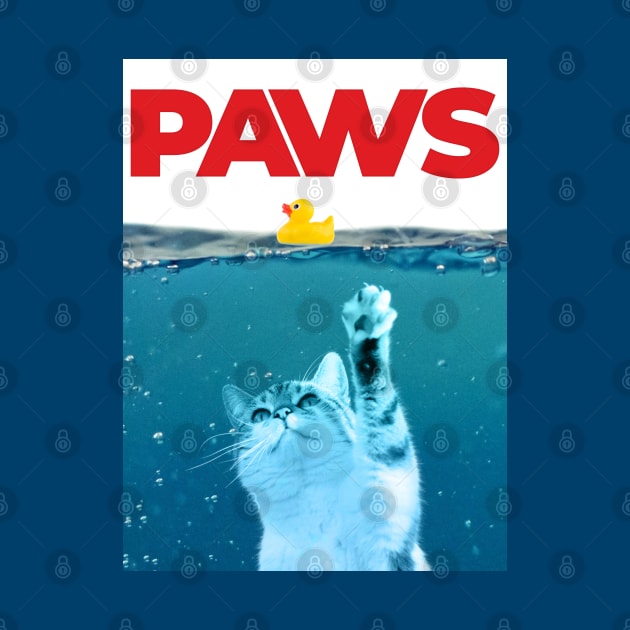 Paws Cat and Yellow Rubber Duck Teal Blue Water Funny Parody by Bunny Prince Design