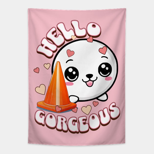 Cute seal and traffic cone - Hello Gorgeous Tapestry by alcoshirts