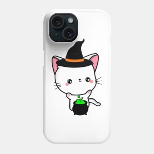 Cute white cat is a witch Phone Case